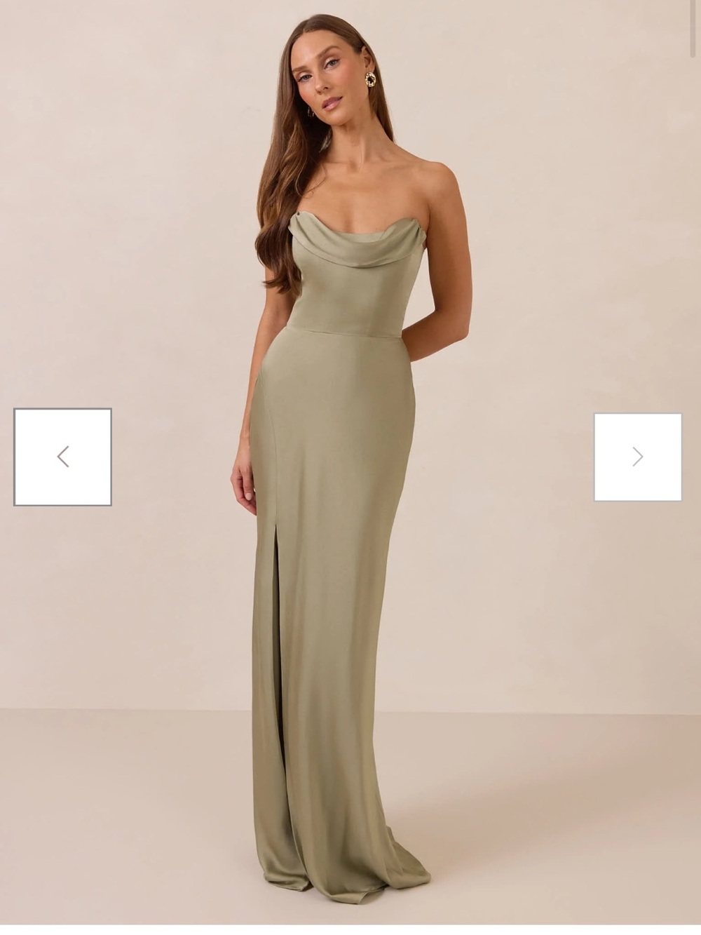 Park & Fifth Strapless Cowl Neck Midi Dress in Olive - Picture 2 of 2